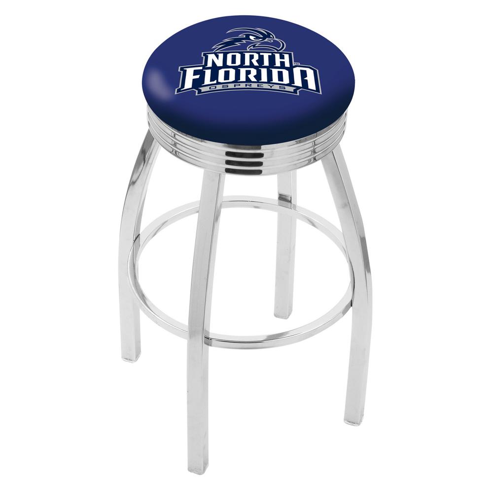 30" L8C3C - Chrome North Florida Swivel Bar Stool with 2.5" Ribbed Accent Ring by Holland Bar Stool Company. Picture 1