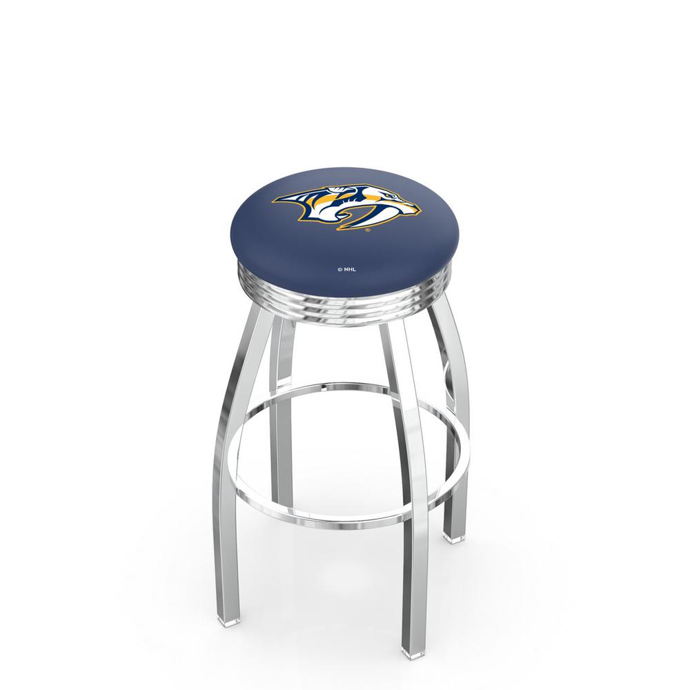 30" L8C3C - Chrome Nashville Predators Swivel Bar Stool with 2.5" Ribbed Accent Ring by Holland Bar Stool Company. Picture 1