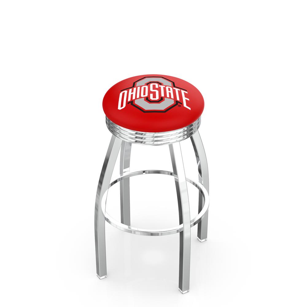 30" L8C3C - Chrome Ohio State Swivel Bar Stool with 2.5" Ribbed Accent Ring by Holland Bar Stool Company. Picture 1