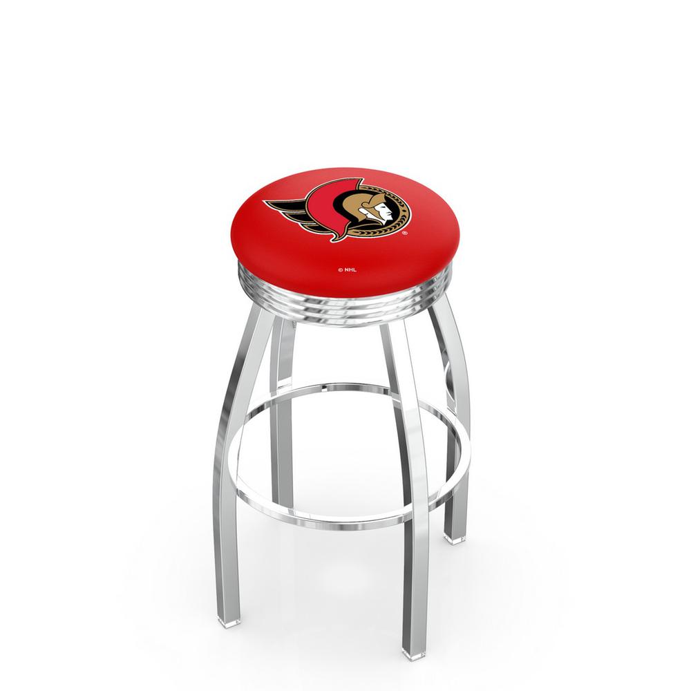 30" L8C3C - Chrome Ottawa Senators Swivel Bar Stool with 2.5" Ribbed Accent Ring by Holland Bar Stool Company. Picture 1