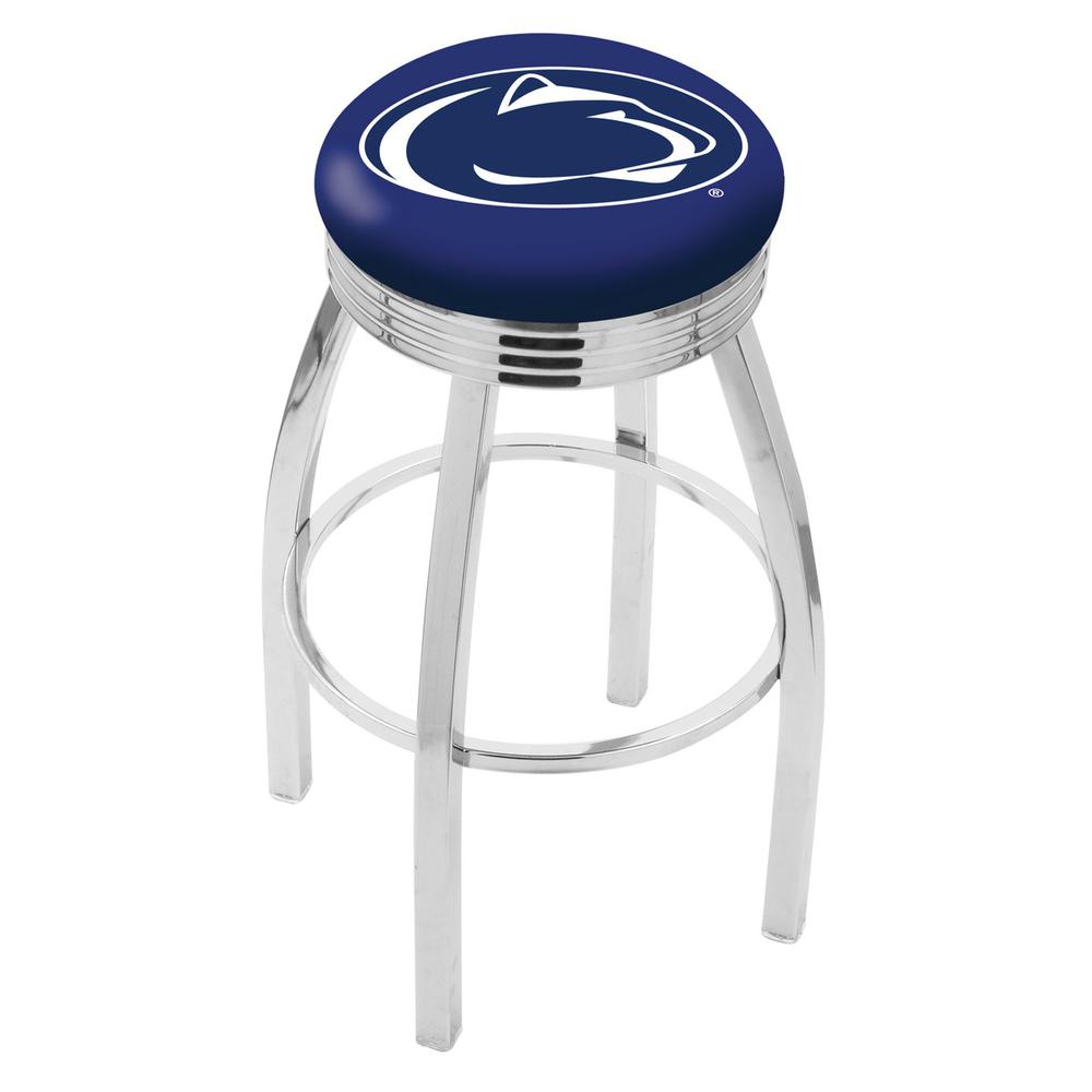 30" L8C3C - Chrome Penn State Swivel Bar Stool with 2.5" Ribbed Accent Ring by Holland Bar Stool Company. Picture 1