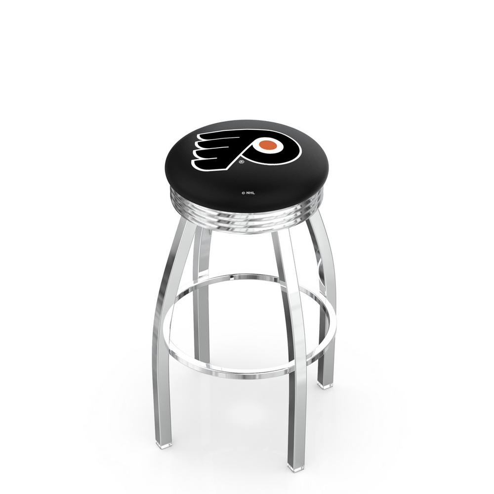 30" L8C3C - Chrome Philadelphia Flyers Swivel Bar Stool with 2.5" Ribbed Accent Ring by Holland Bar Stool Company. Picture 1