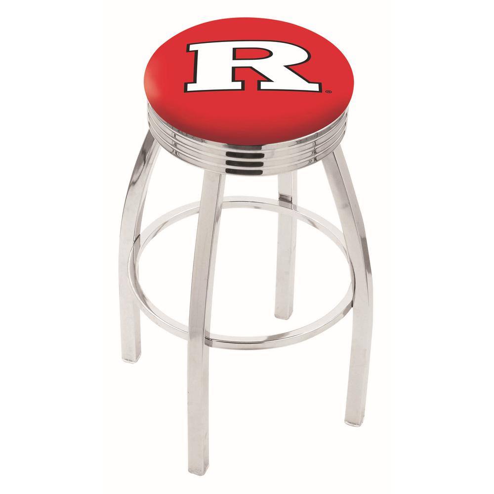 30" L8C3C - Chrome Rutgers Swivel Bar Stool with 2.5" Ribbed Accent Ring by Holland Bar Stool Company. Picture 1