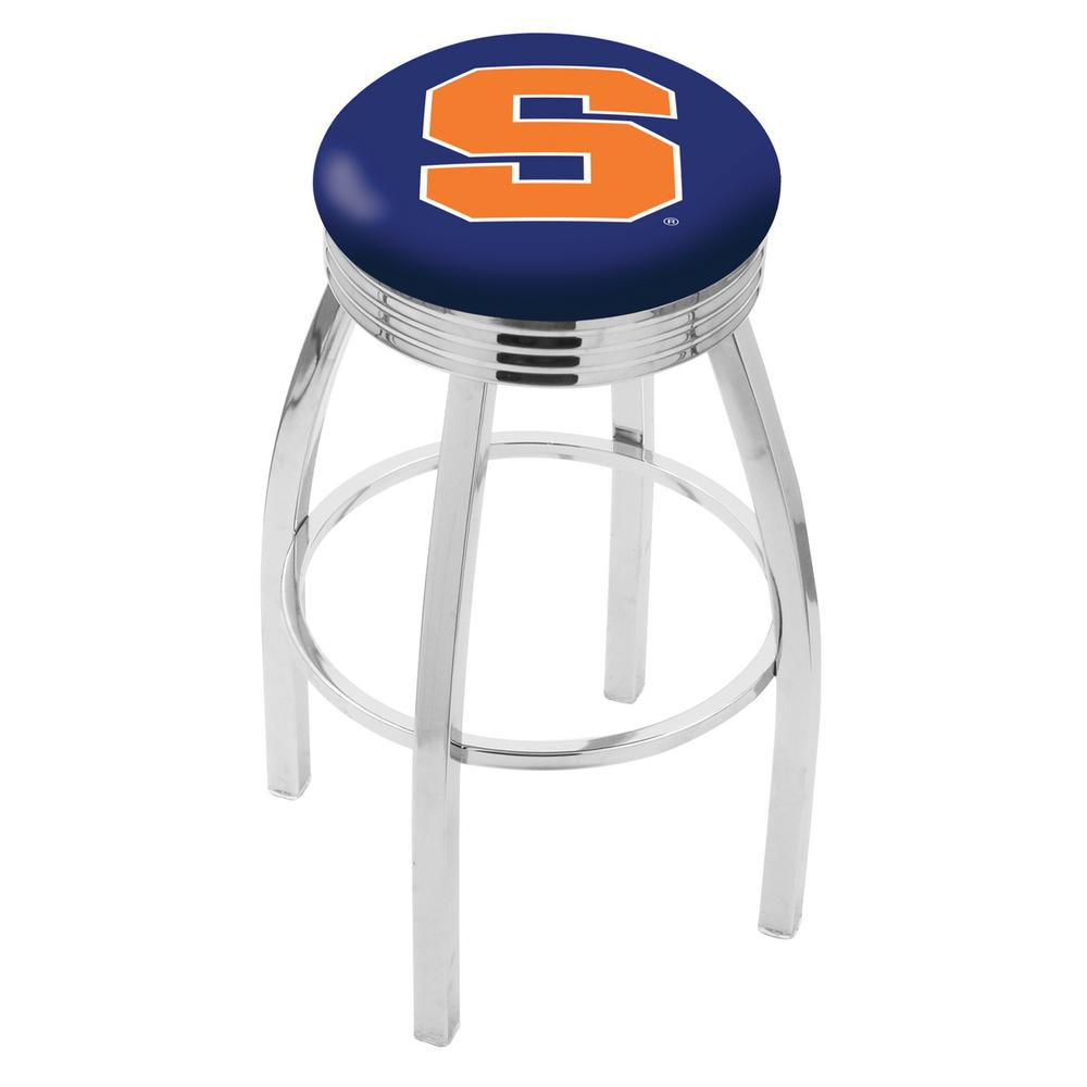 30" L8C3C - Chrome Syracuse Swivel Bar Stool with 2.5" Ribbed Accent Ring by Holland Bar Stool Company. Picture 1