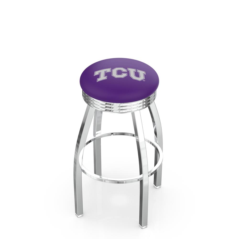 30" L8C3C - Chrome TCU Swivel Bar Stool with 2.5" Ribbed Accent Ring by Holland Bar Stool Company. Picture 1