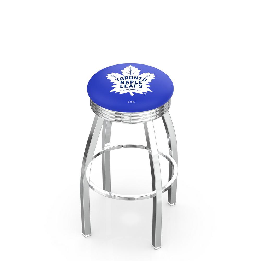 30" L8C3C - Chrome Toronto Maple Leafs Swivel Bar Stool with 2.5" Ribbed Accent Ring by Holland Bar Stool Company. Picture 1