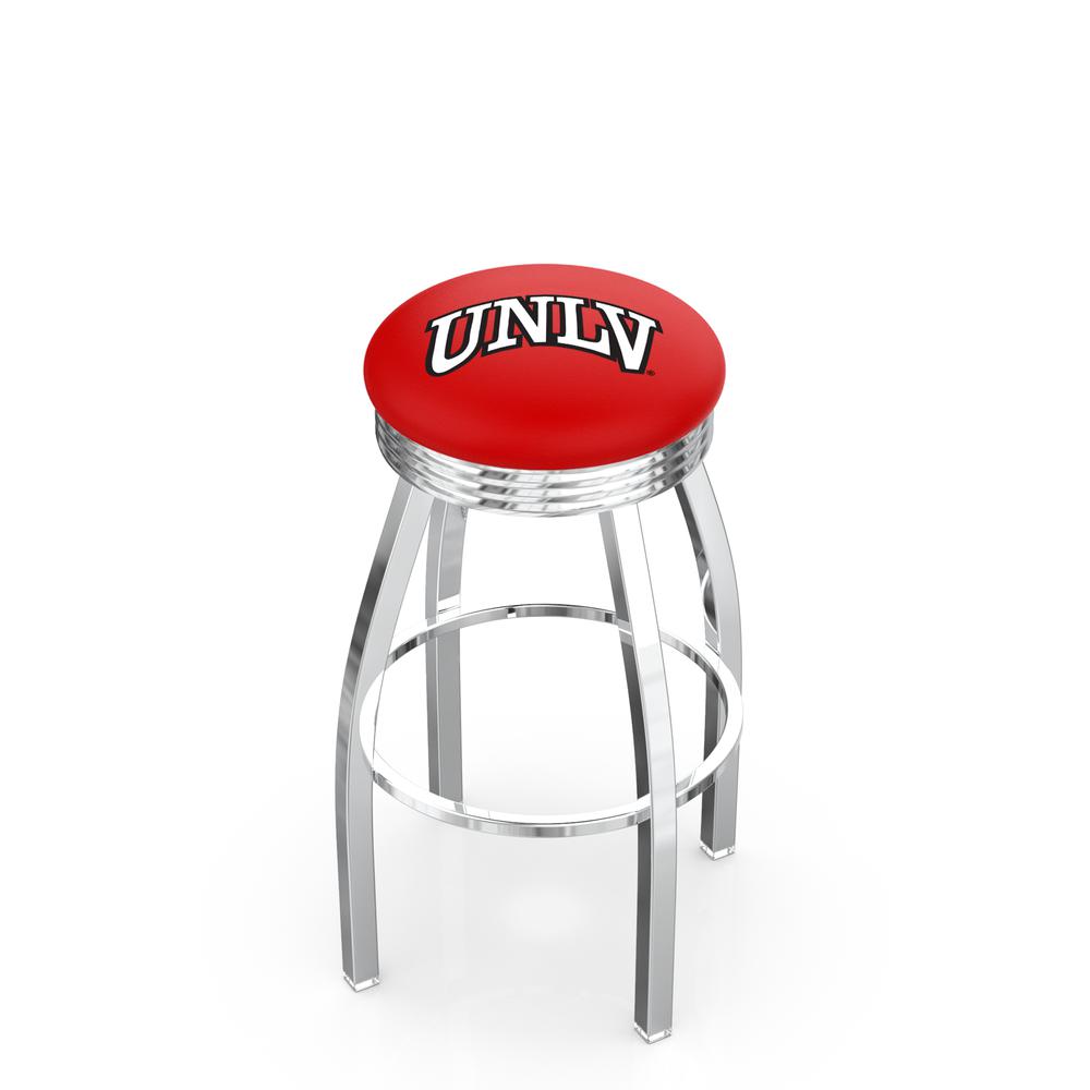 30" L8C3C - Chrome UNLV Swivel Bar Stool with 2.5" Ribbed Accent Ring by Holland Bar Stool Company. Picture 1