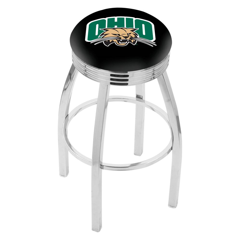 30" L8C3C - Chrome Ohio University Swivel Bar Stool with 2.5" Ribbed Accent Ring by Holland Bar Stool Company. Picture 1