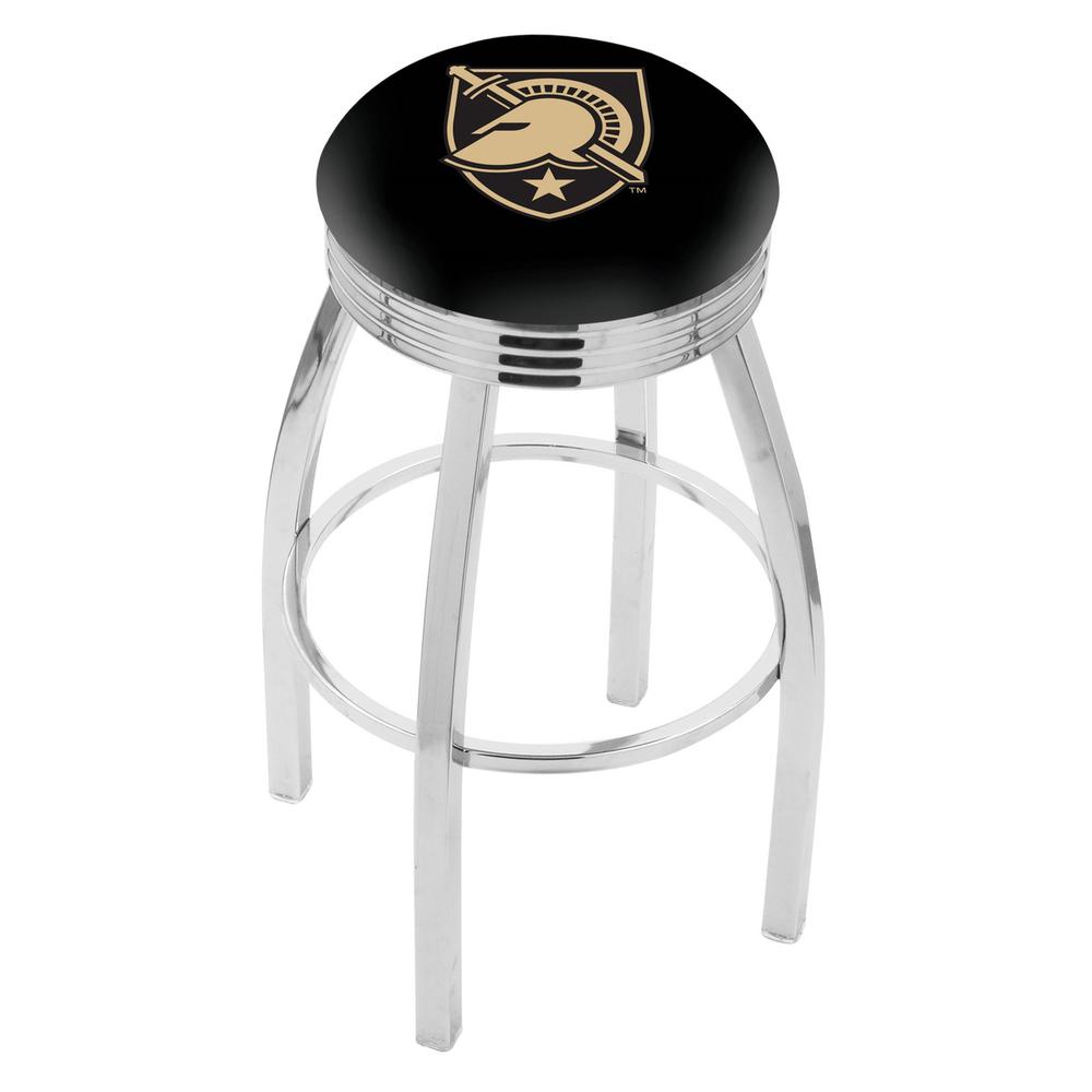 30" L8C3C - Chrome US Military Academy (ARMY) Swivel Bar Stool with 2.5" Ribbed Accent Ring by Holland Bar Stool Company. Picture 1