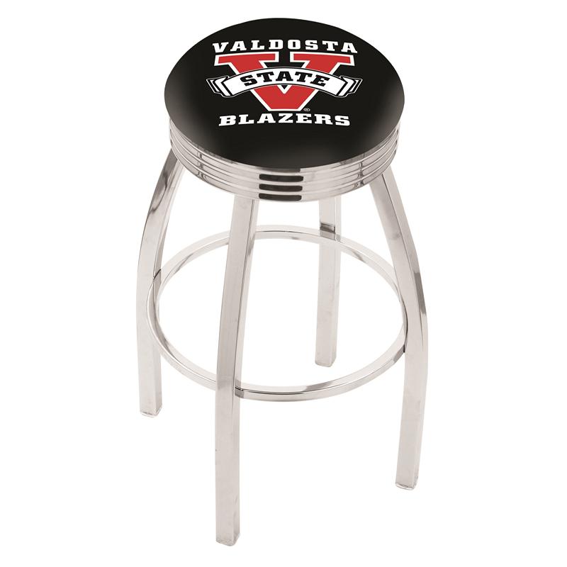 30" L8C3C - Chrome Valdosta State Swivel Bar Stool with 2.5" Ribbed Accent Ring by Holland Bar Stool Company. Picture 1