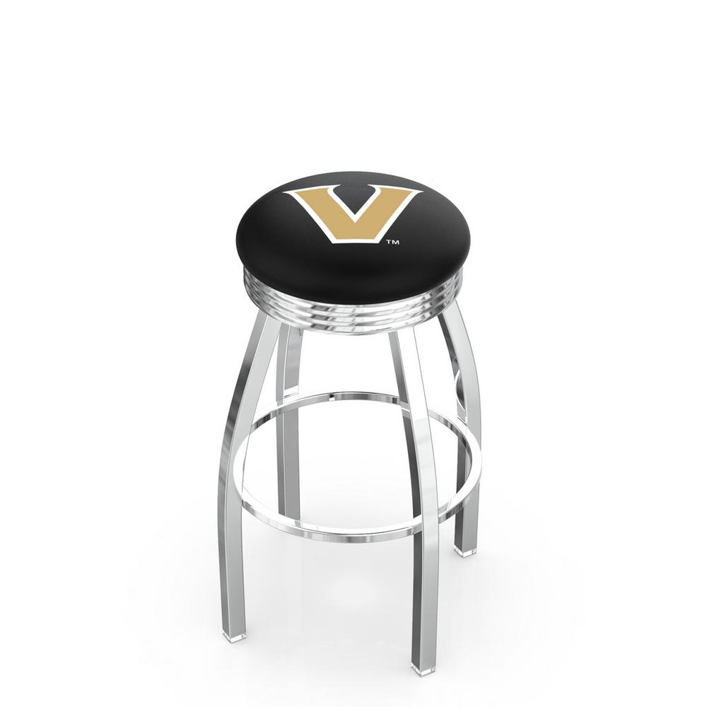 30" L8C3C - Chrome Vanderbilt Swivel Bar Stool with 2.5" Ribbed Accent Ring by Holland Bar Stool Company. Picture 1