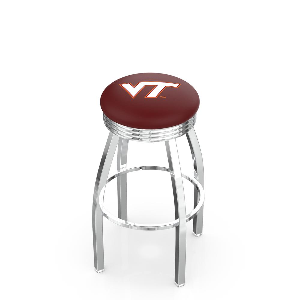 30" L8C3C - Chrome Virginia Tech Swivel Bar Stool with 2.5" Ribbed Accent Ring by Holland Bar Stool Company. Picture 1