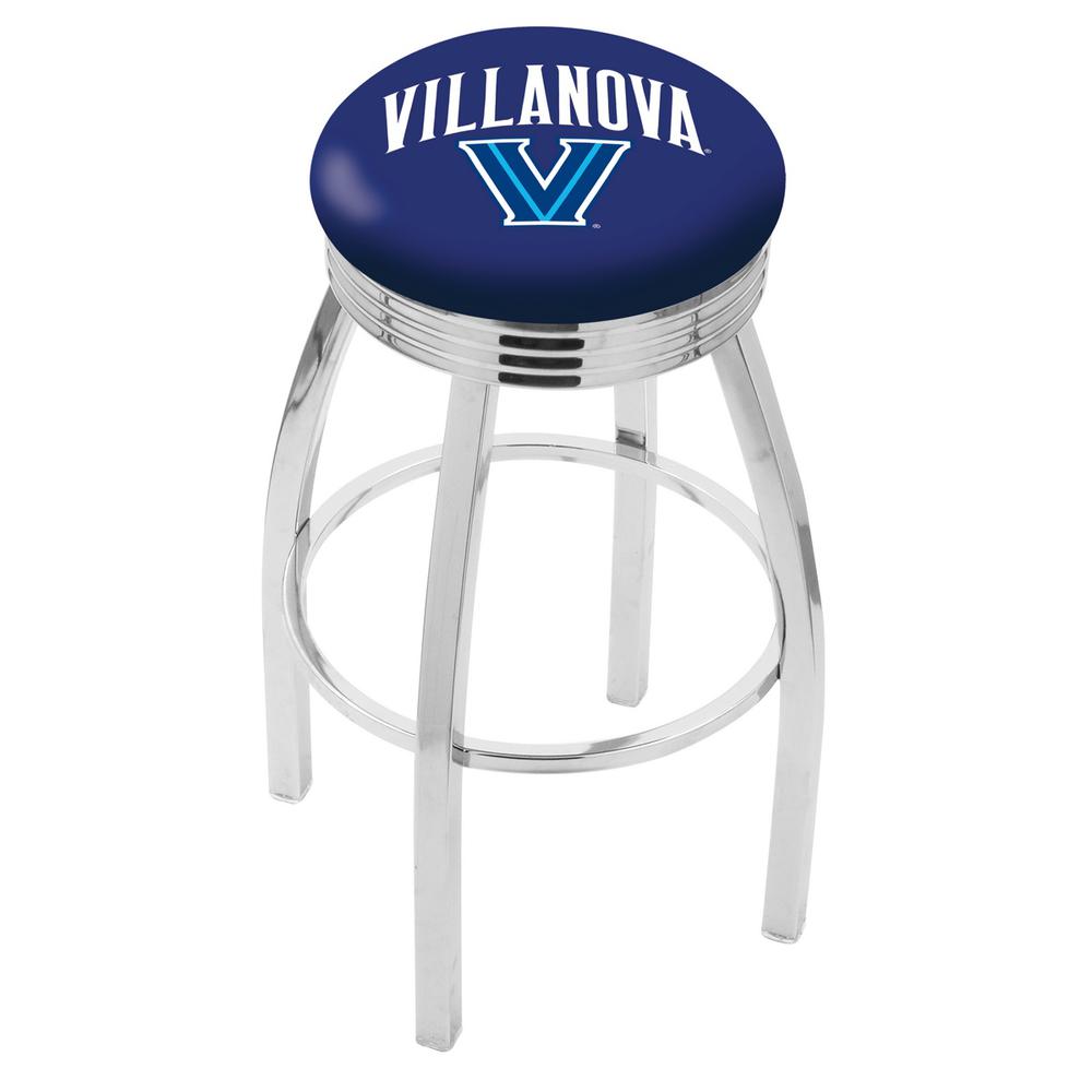 30" L8C3C - Chrome Villanova Swivel Bar Stool with 2.5" Ribbed Accent Ring by Holland Bar Stool Company. Picture 1