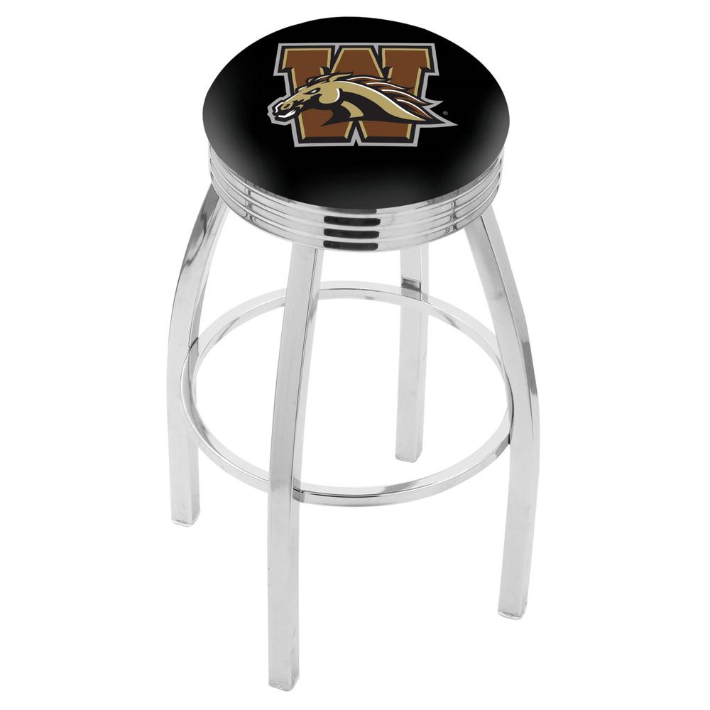 30" L8C3C - Chrome Western Michigan Swivel Bar Stool with 2.5" Ribbed Accent Ring by Holland Bar Stool Company. Picture 1