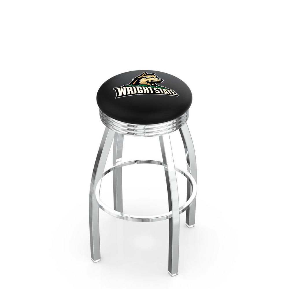 30" L8C3C - Chrome Wright State Swivel Bar Stool with 2.5" Ribbed Accent Ring by Holland Bar Stool Company. Picture 1