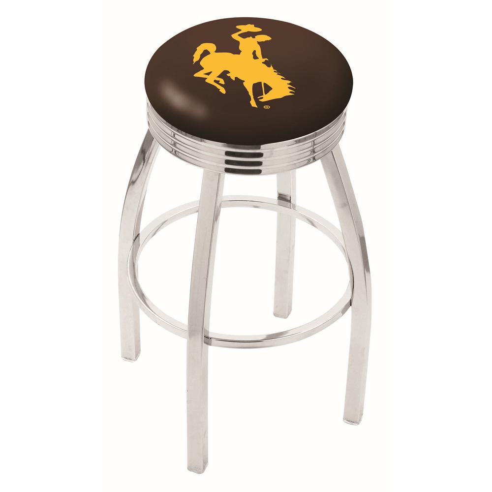 30" L8C3C - Chrome Wyoming Swivel Bar Stool with 2.5" Ribbed Accent Ring by Holland Bar Stool Company. Picture 1