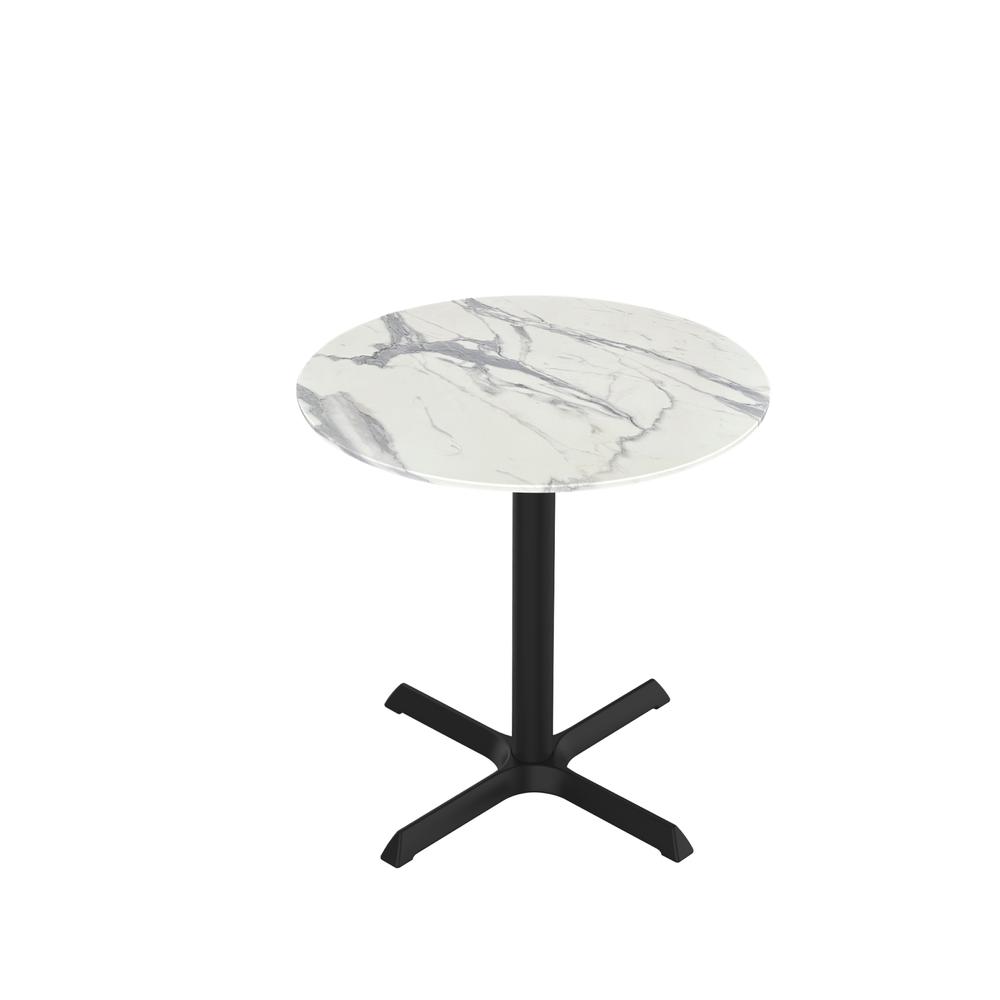 30" Tall OD211 Indoor/Outdoor All-Season Table with 36" Diameter White Marble Top. Picture 1