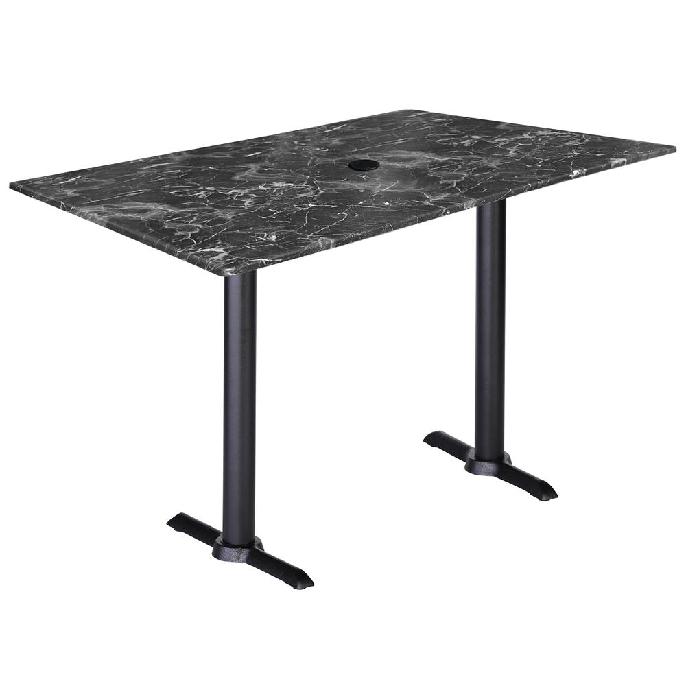Two 42" Tall OD211EB Indoor/Outdoor All-Season Table Bases with a 30" x 48" Black Marble Top with Umbrella Hole. Picture 1