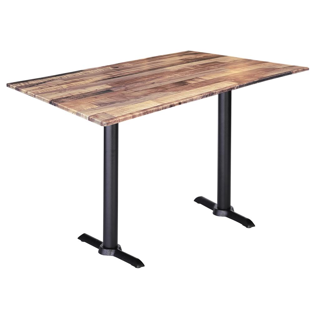 Two 42" Tall OD211EB Indoor/Outdoor All-Season Table Bases with a 30" x 48" Rustic Top. Picture 1