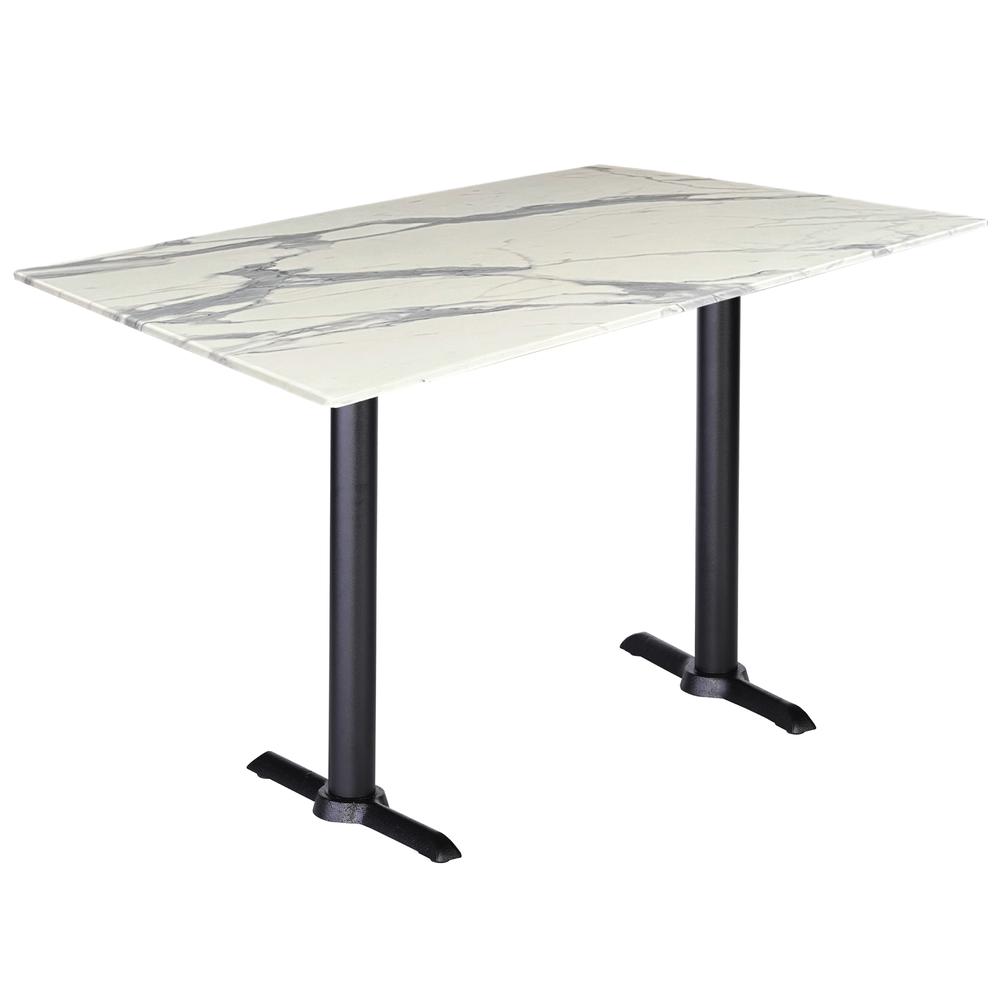 Two 42" Tall OD211EB Indoor/Outdoor All-Season Table Bases with a 30" x 48" White Marble Top. Picture 1
