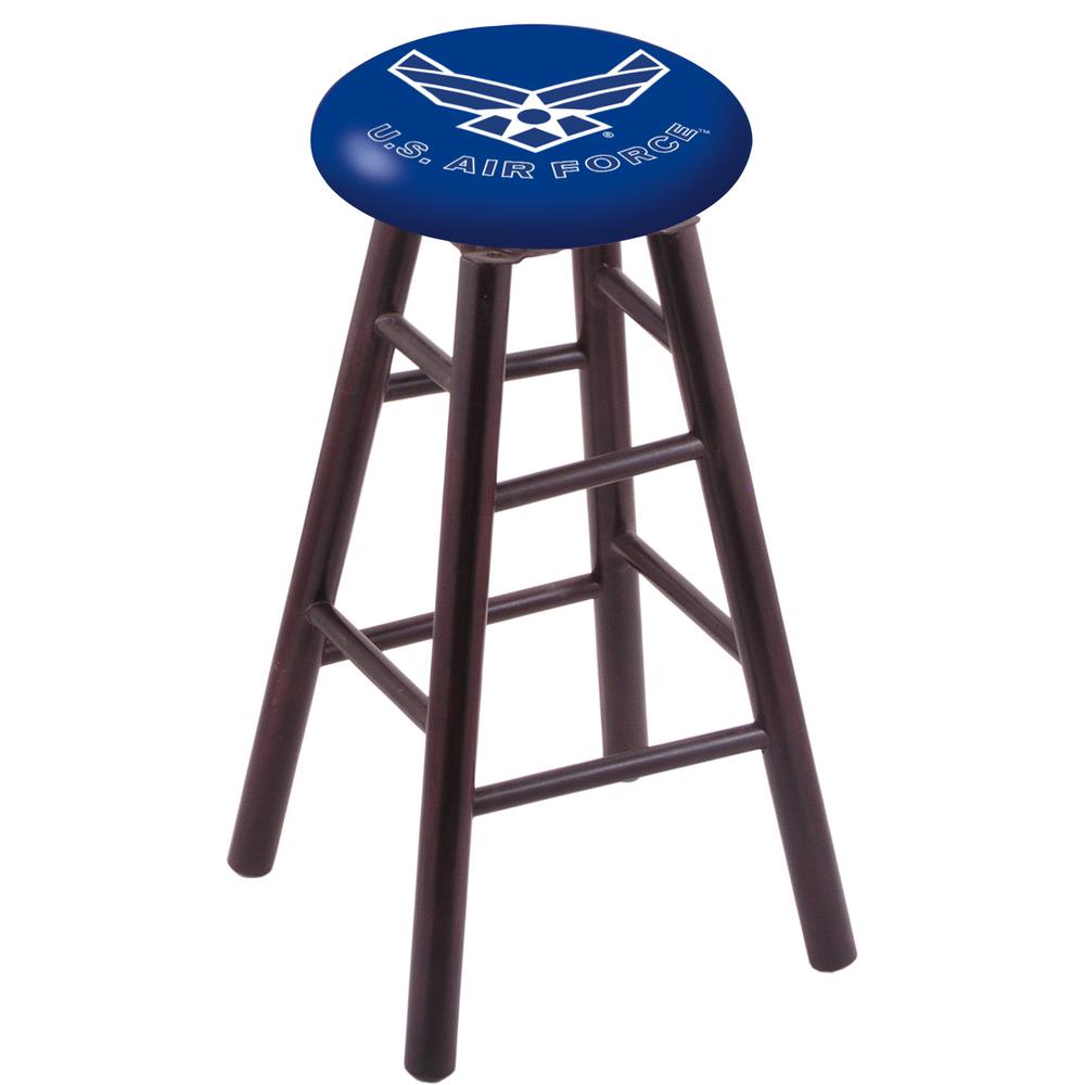 Maple Bar Stool in Dark Cherry Finish with U.S. Air Force Seat. Picture 1