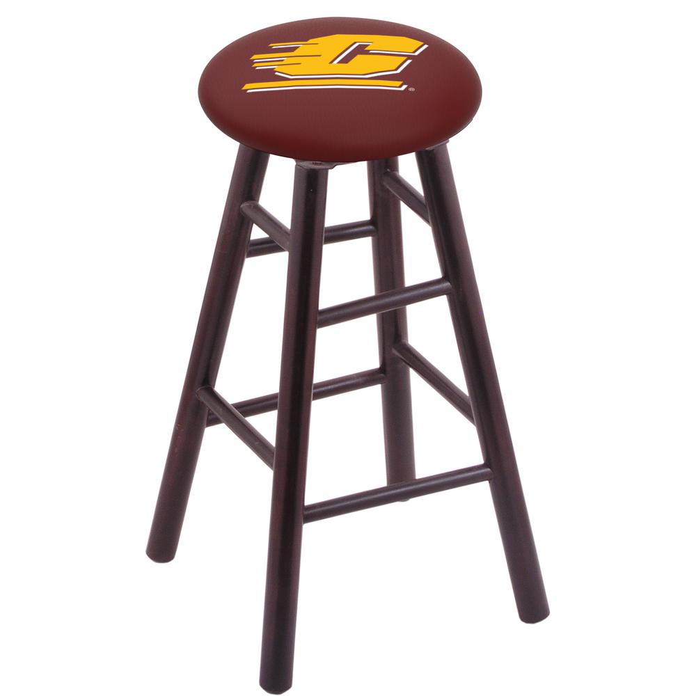 Maple Bar Stool in Dark Cherry Finish with Central Michigan Seat. Picture 1