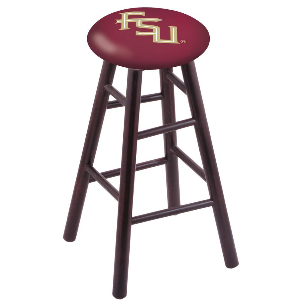 Maple Bar Stool in Dark Cherry Finish with Florida State (Script) Seat. Picture 1