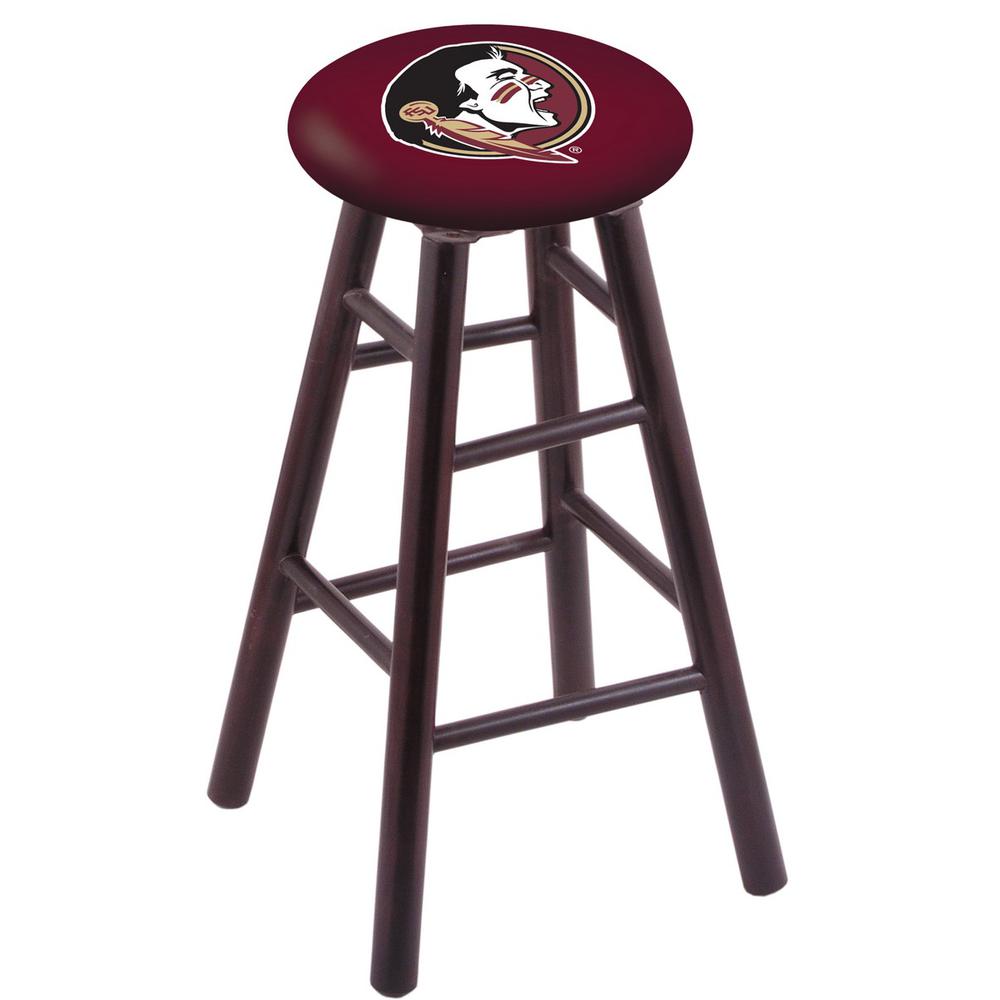 Maple Bar Stool in Dark Cherry Finish with Florida State (Head) Seat. Picture 1