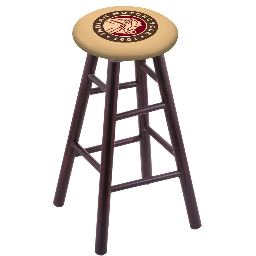 Maple Bar Stool in Dark Cherry Finish with Indian Motorcycle Seat. Picture 1