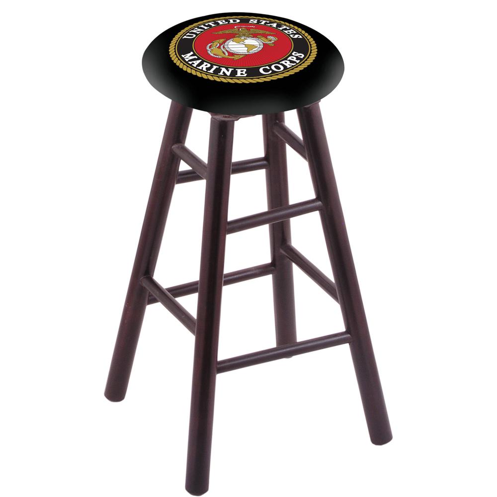 Maple Bar Stool in Dark Cherry Finish with U.S. Marines Seat. Picture 1