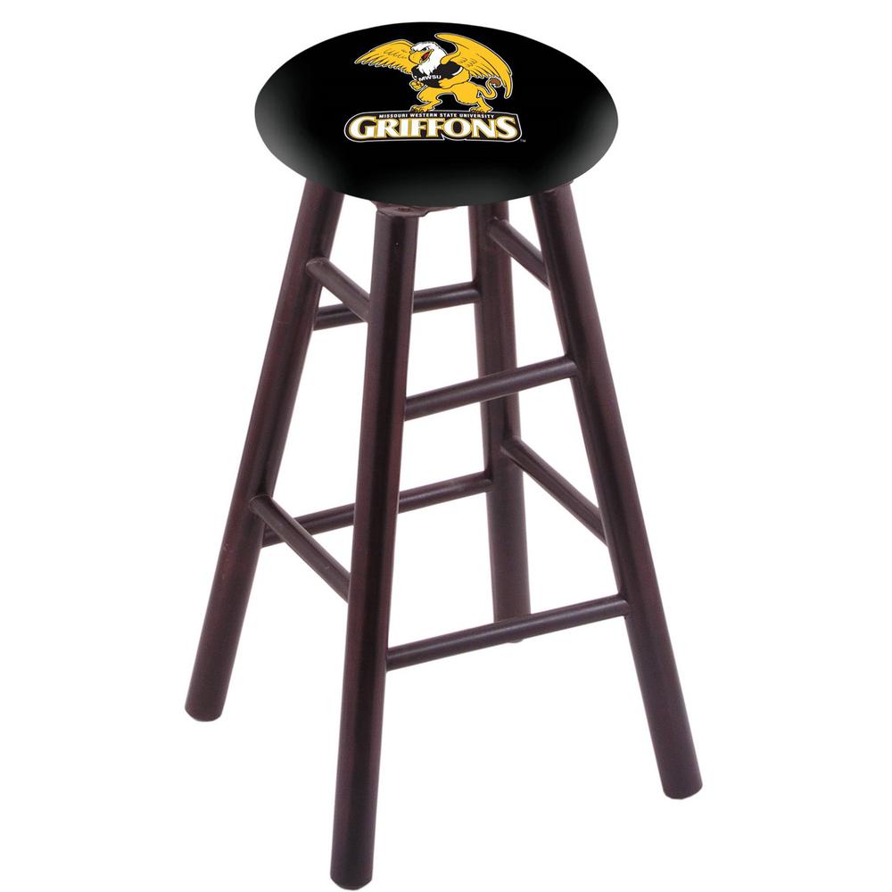Maple Bar Stool in Dark Cherry Finish with Missouri Western State Seat. Picture 1