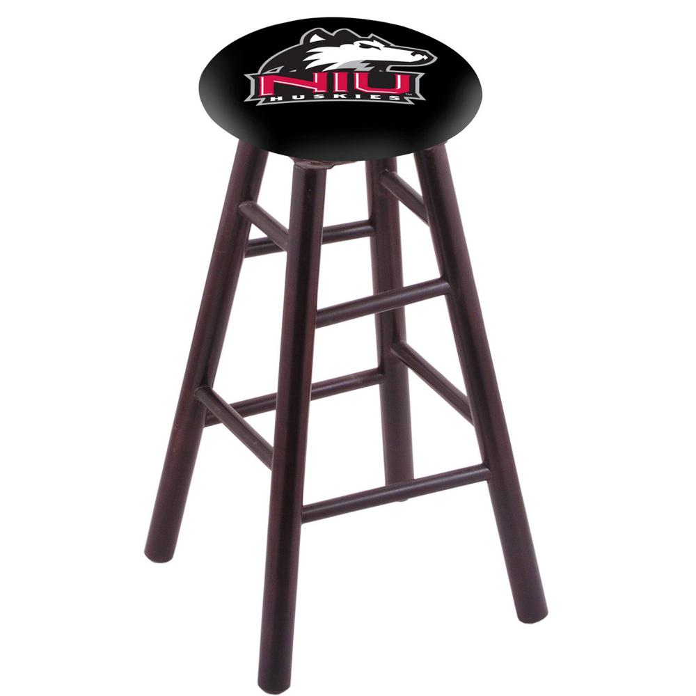Maple Bar Stool in Dark Cherry Finish with Northern Illinois Seat. Picture 1
