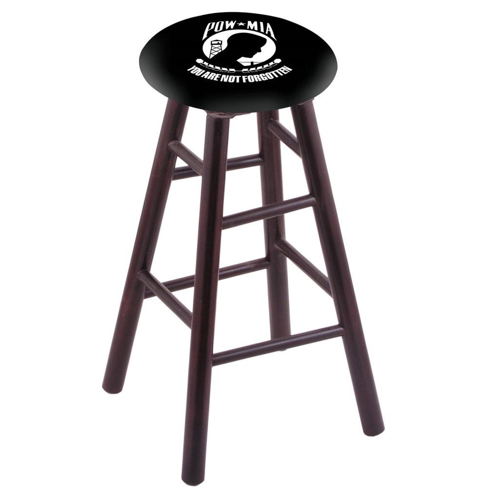 Maple Bar Stool in Dark Cherry Finish with POW/MIA Seat. Picture 1