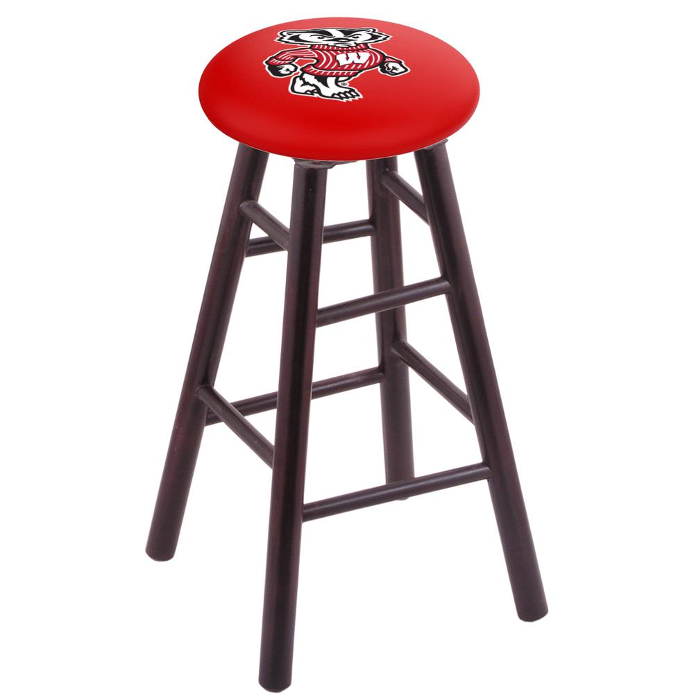 Maple Bar Stool in Dark Cherry Finish with Wisconsin "Badger" Seat. Picture 1