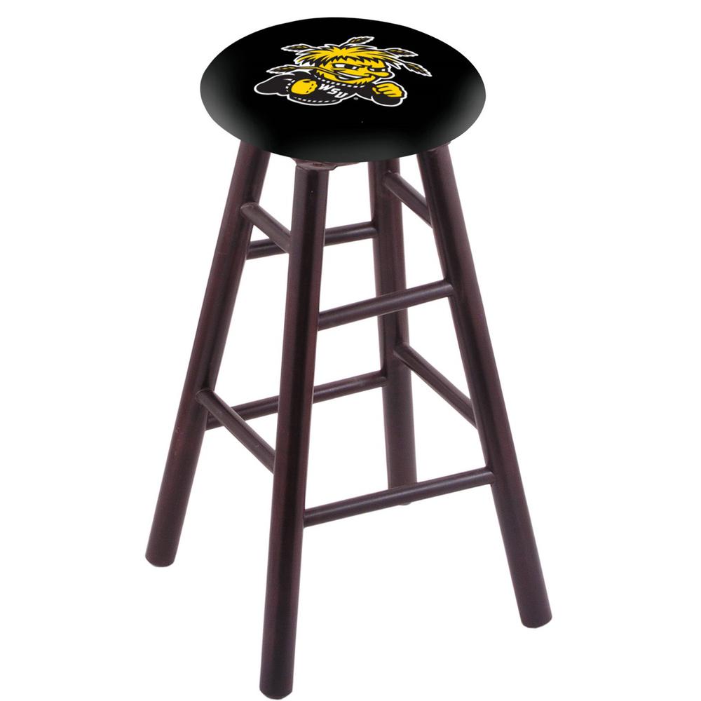 Maple Bar Stool in Dark Cherry Finish with Wichita State Seat. Picture 1