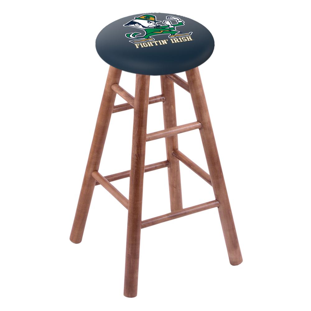 Maple Bar Stool in Medium Finish with Notre Dame (Leprechaun) Seat. Picture 1