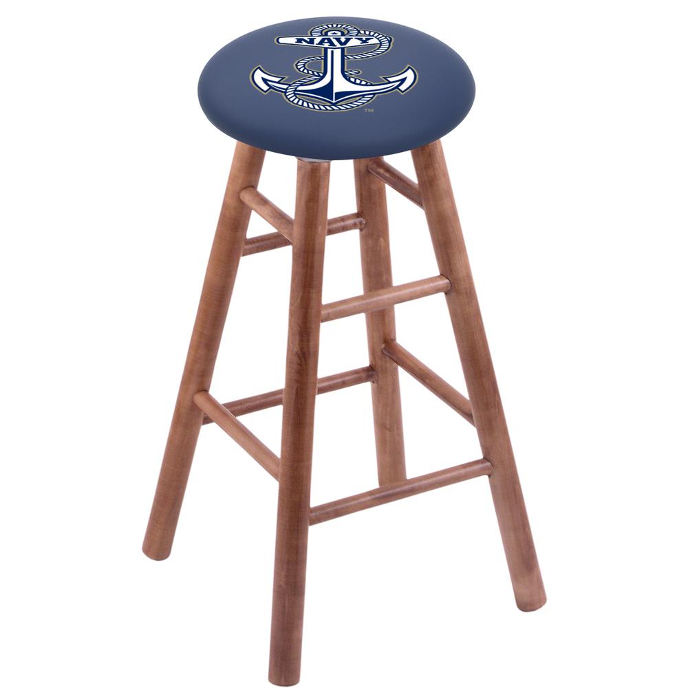 Maple Bar Stool in Medium Finish with US Naval Academy (NAVY) Seat. Picture 1