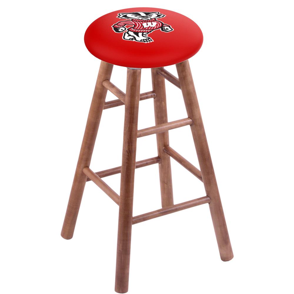 Maple Bar Stool in Medium Finish with Wisconsin "Badger" Seat. Picture 1