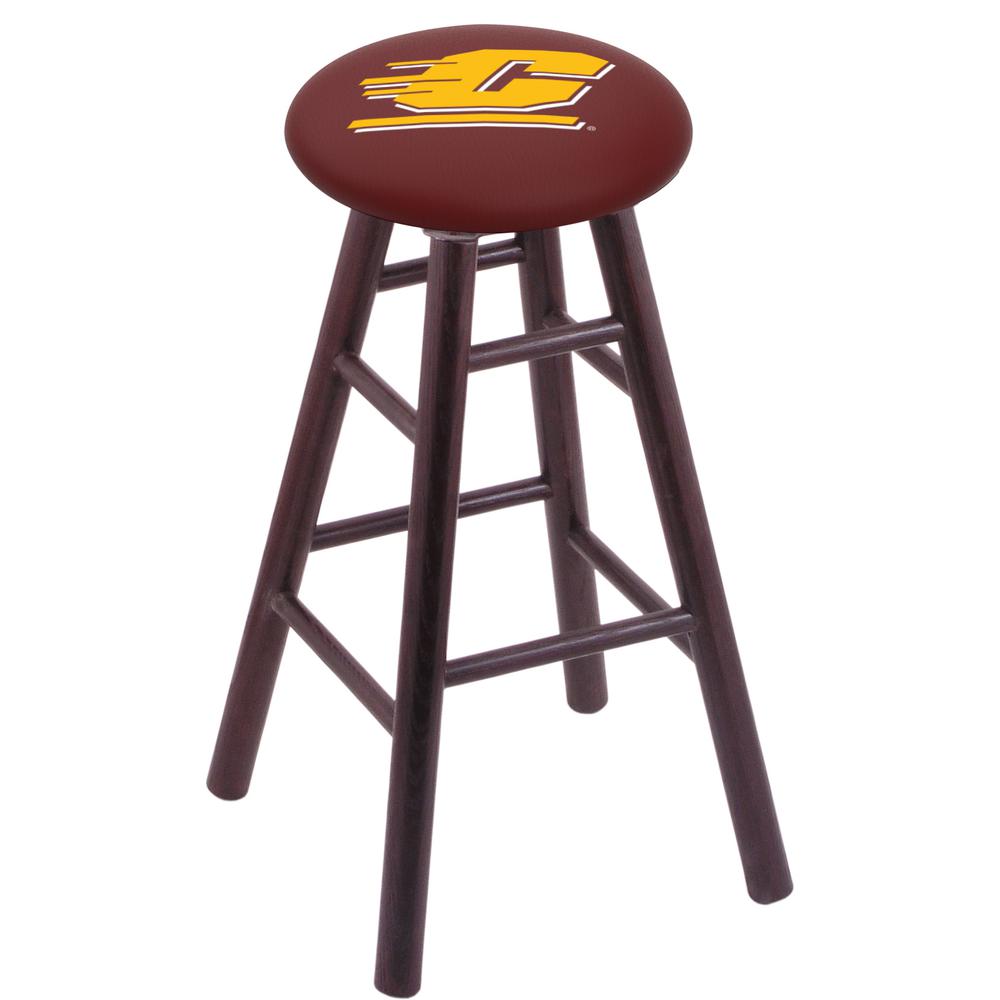 Oak Bar Stool in Dark Cherry Finish with Central Michigan Seat. Picture 1