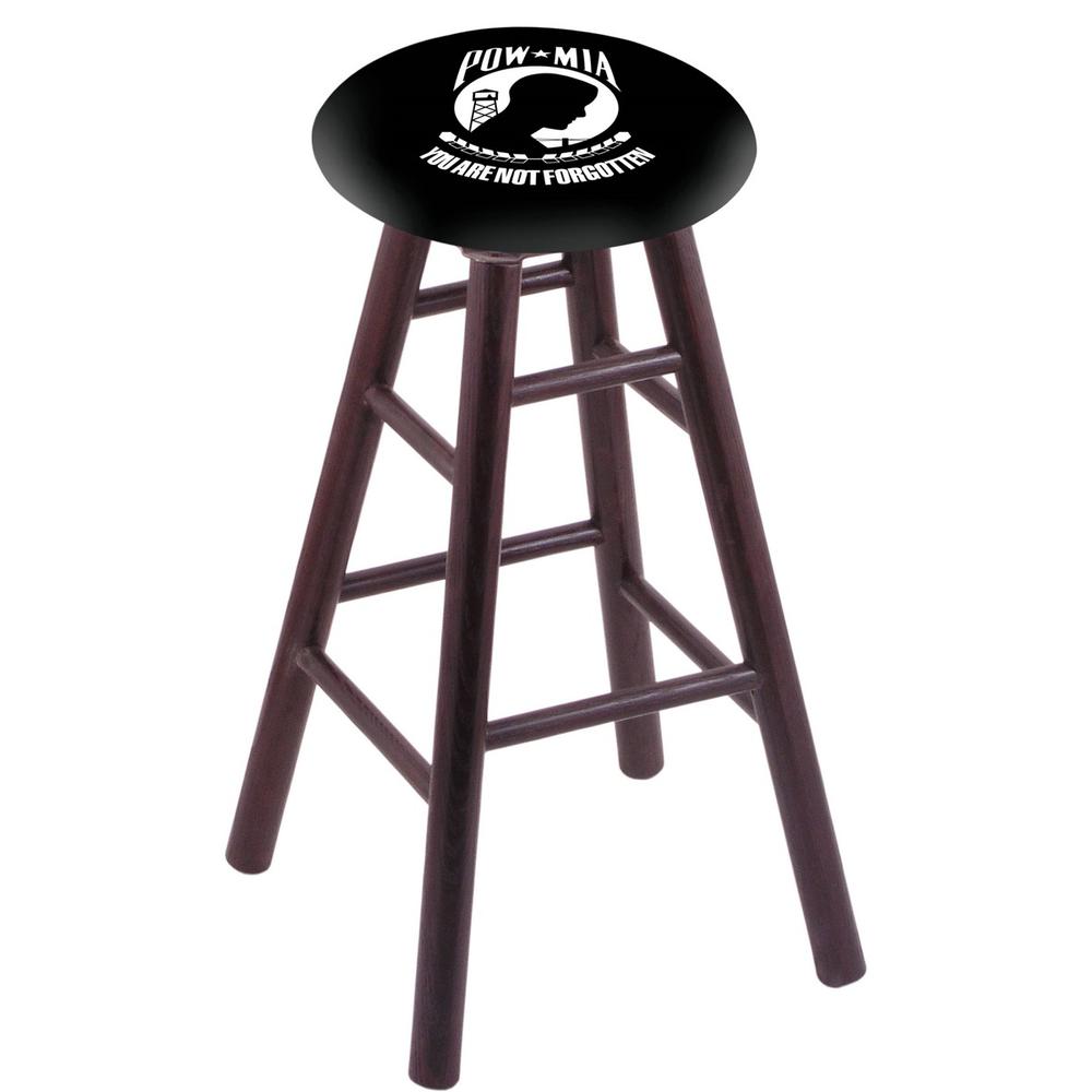 Oak Bar Stool in Dark Cherry Finish with POW/MIA Seat. Picture 1