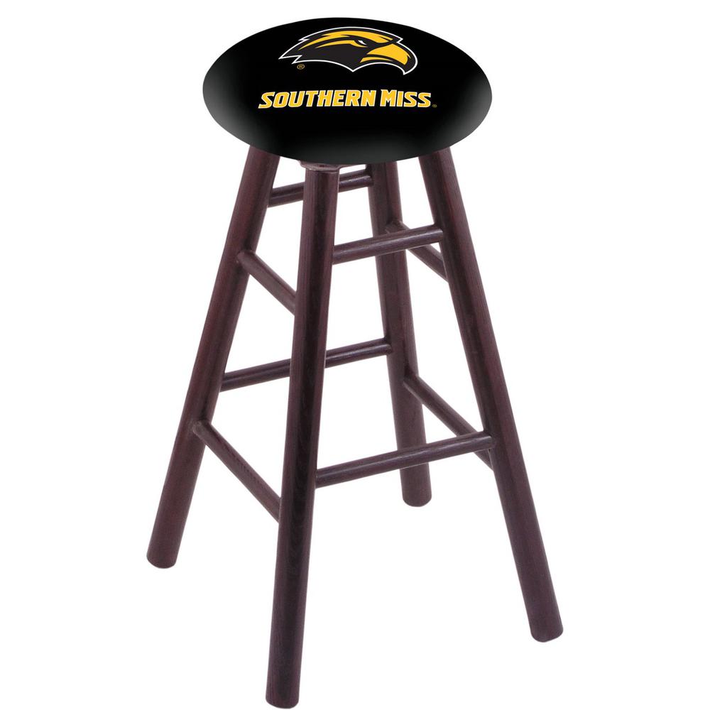 Oak Bar Stool in Dark Cherry Finish with Southern Miss Seat. Picture 1