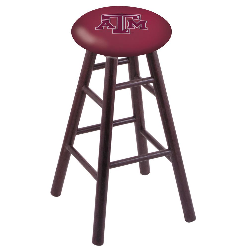 Oak Bar Stool in Dark Cherry Finish with Texas A&M Seat. Picture 1