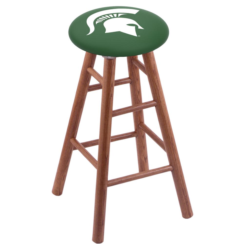 Oak Extra Tall Bar Stool in Medium Finish with Michigan State Seat. Picture 1