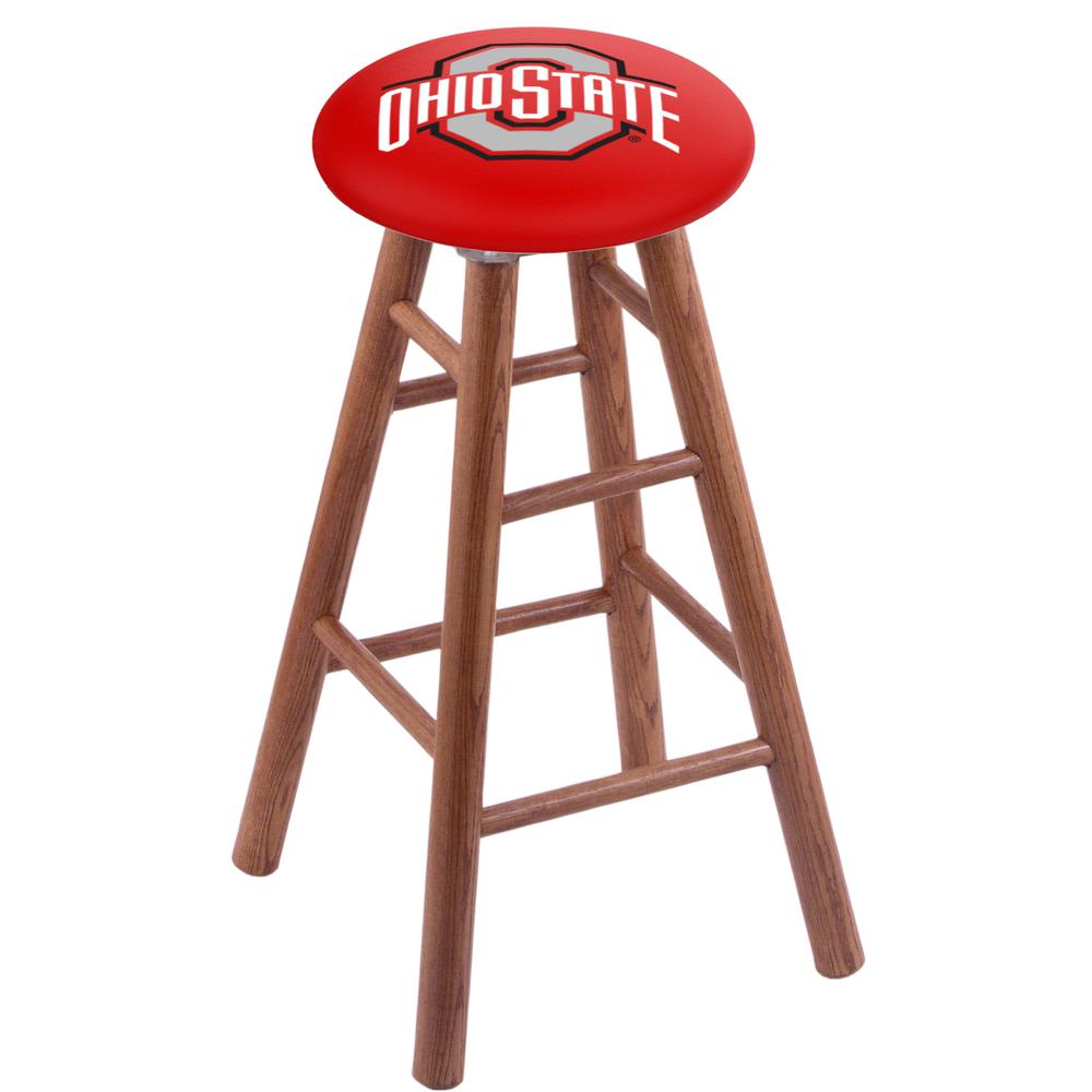 Oak Bar Stool in Medium Finish with Ohio State Seat. Picture 1
