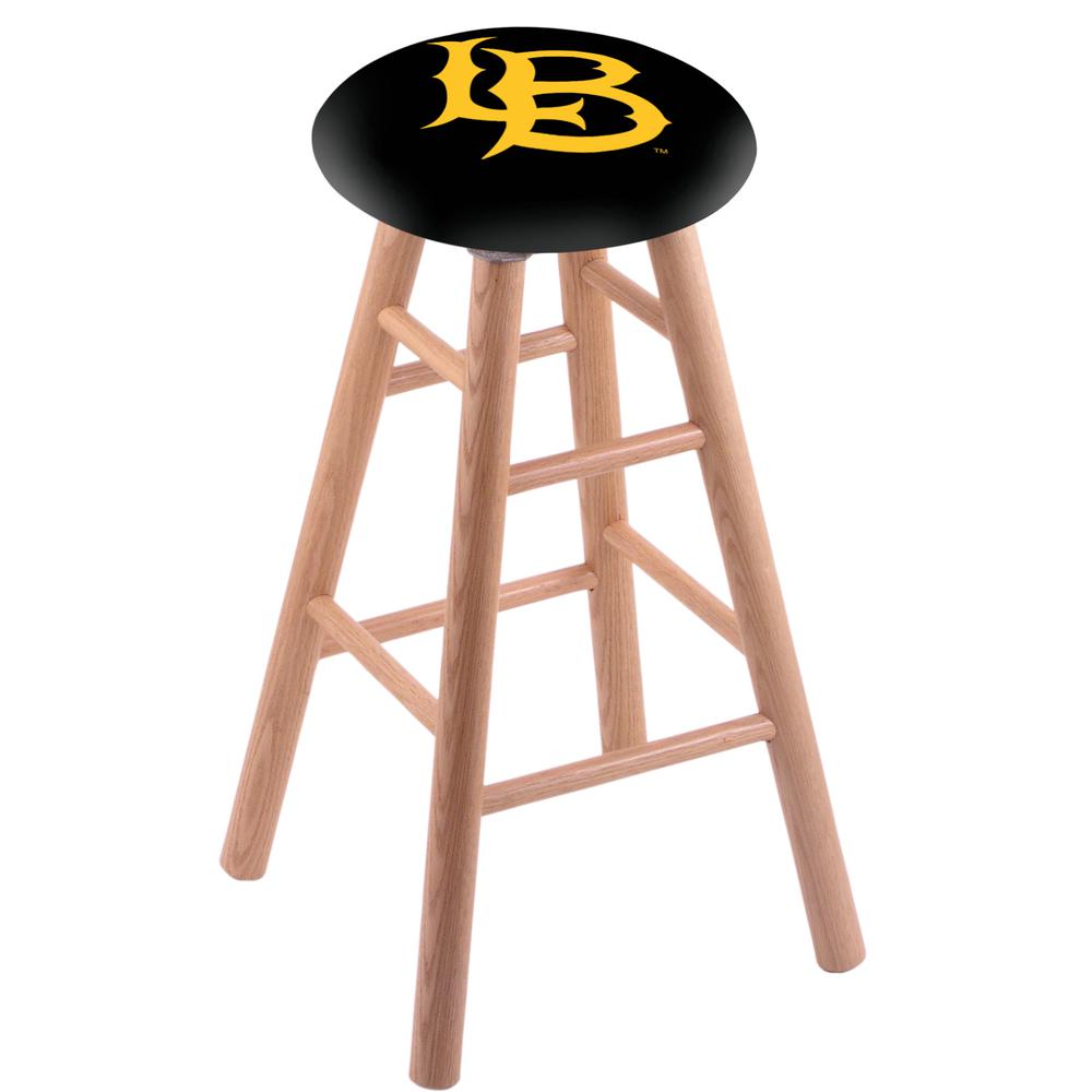 Oak Bar Stool in Natural Finish with Long Beach State University Seat. Picture 1