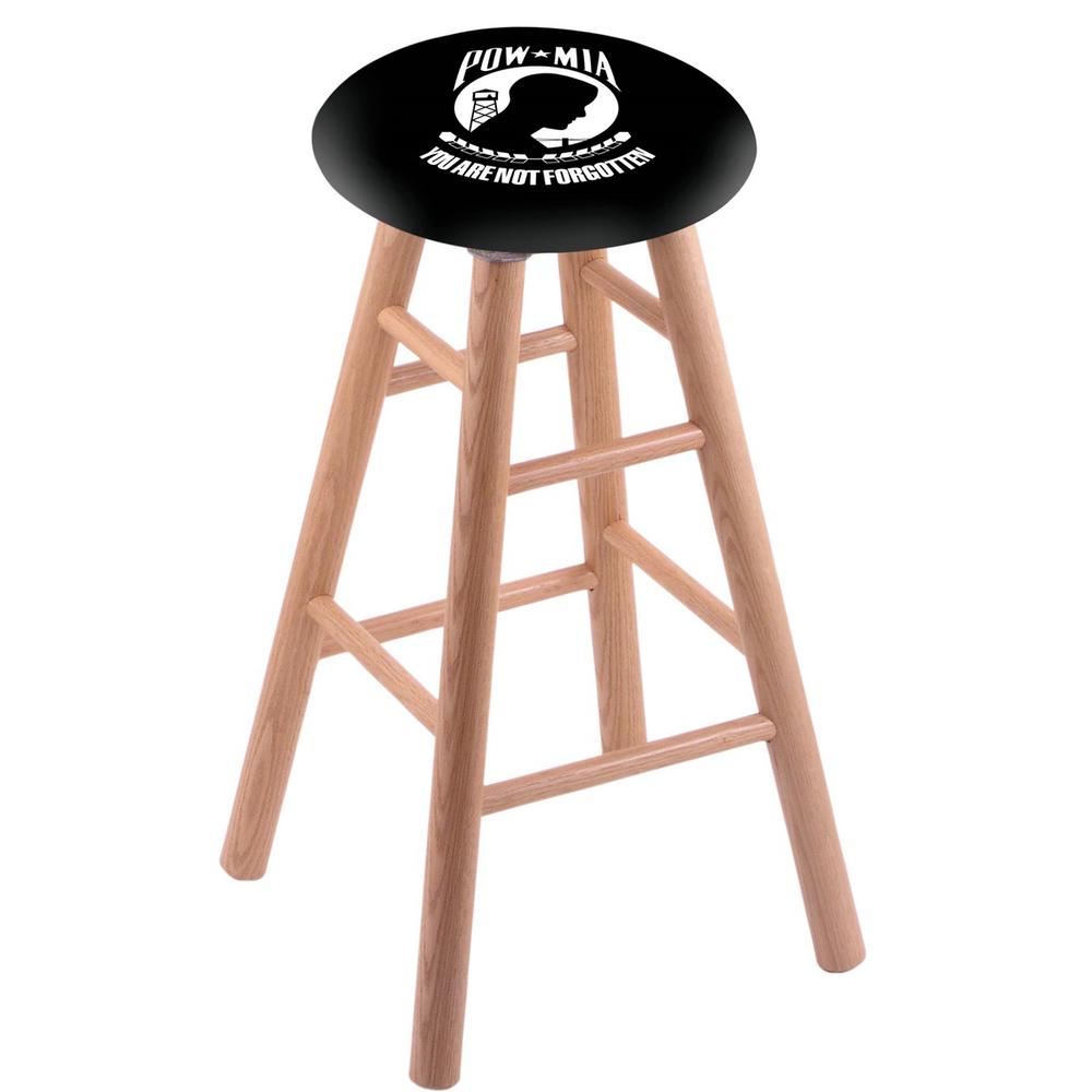 Oak Bar Stool in Natural Finish with POW/MIA Seat. Picture 1