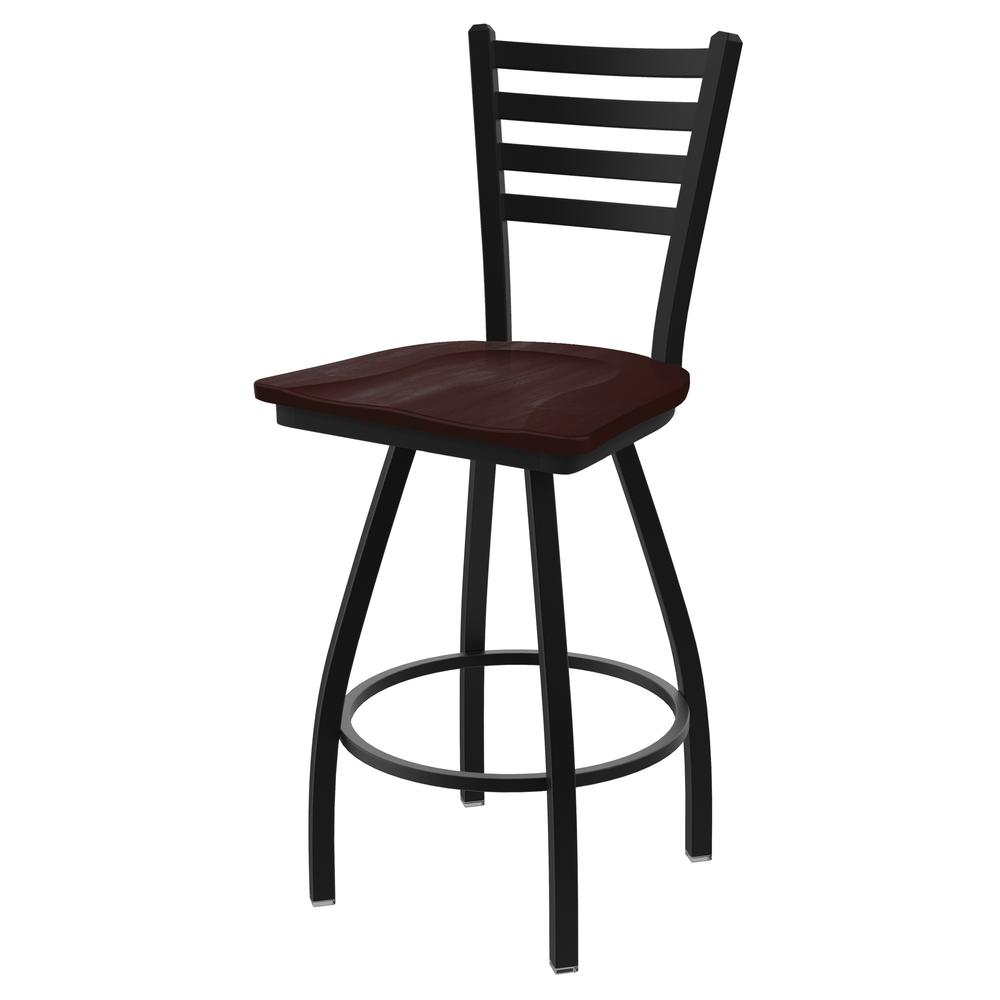 XL 410 Jackie 30" Swivel Bar Stool with Black Wrinkle Finish and Dark Cherry Maple Seat. Picture 1