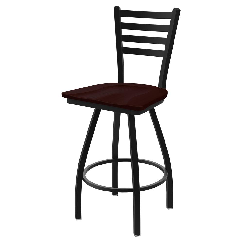 XL 410 Jackie 30" Swivel Bar Stool with Black Wrinkle Finish and Dark Cherry Oak Seat. Picture 1
