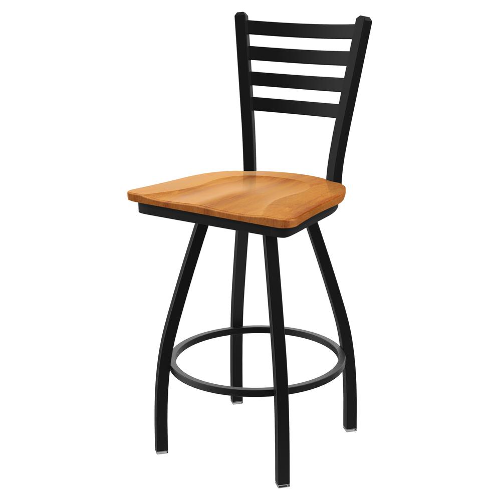 XL 410 Jackie 30" Swivel Bar Stool with Black Wrinkle Finish and Medium Maple Seat. Picture 1