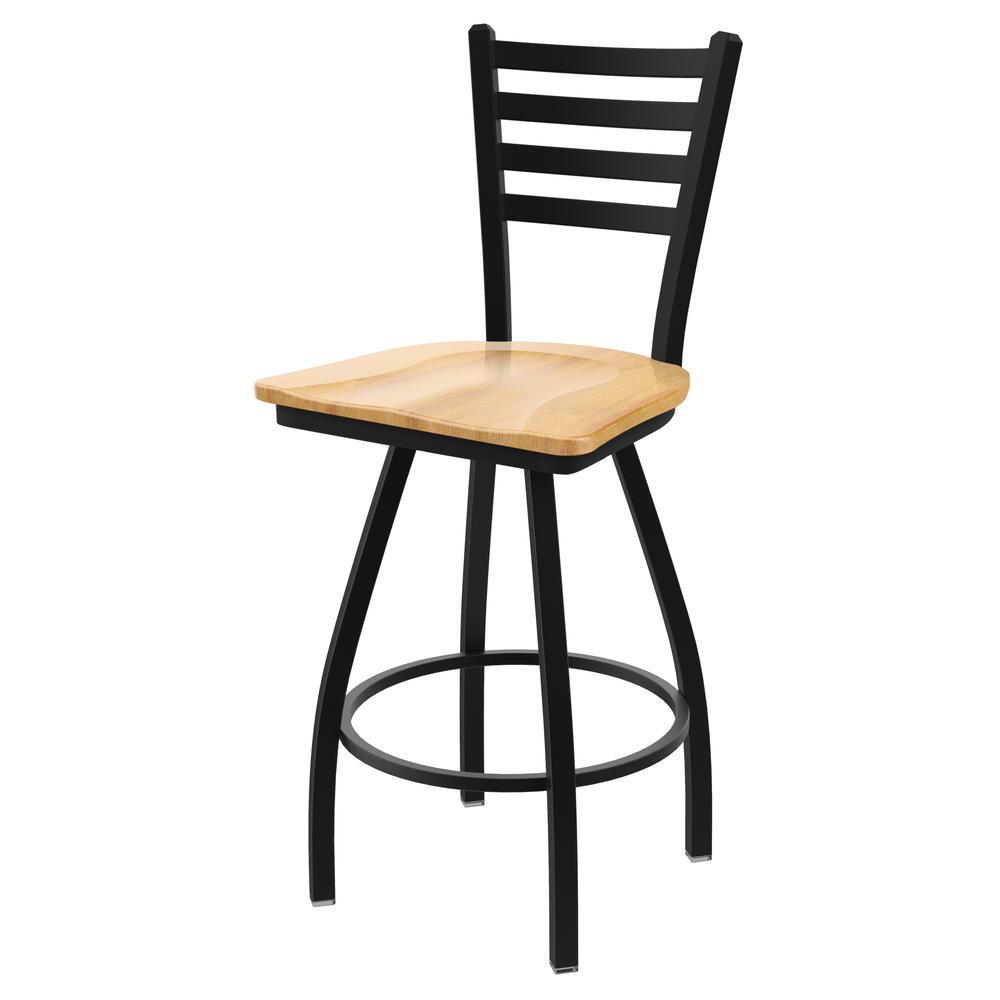 XL 410 Jackie 30" Swivel Bar Stool with Black Wrinkle Finish and Natural Maple Seat. Picture 1